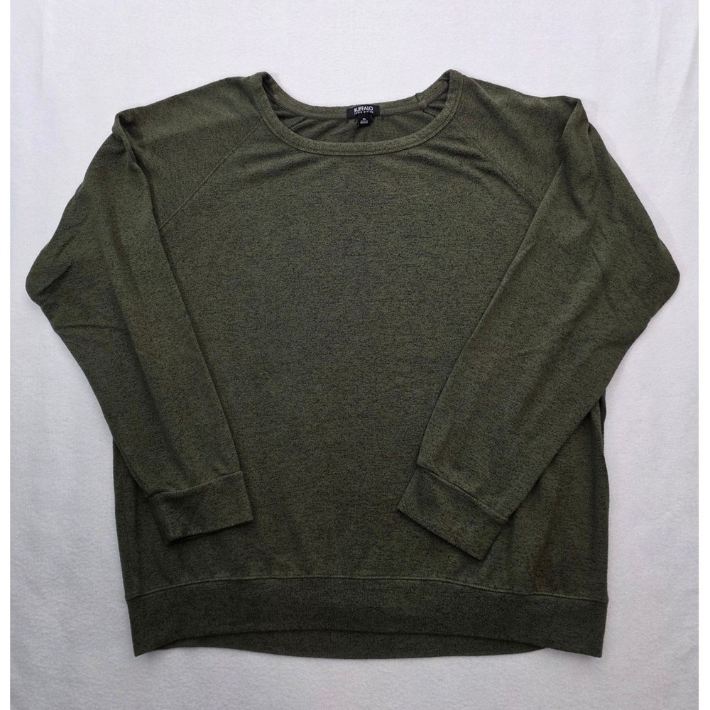 Buffalo David Bitton Pullover Sweatshirt XL Olive Green Marled Knit Raglan Top